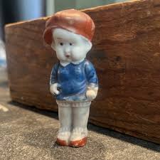 Vintage Bisque Boy Girl Red Hat Made In Japan Figurine Cross-eyed Hand Painted | eBay