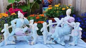 FAUX BOIS garden bench vtg german bisque flower vase porcelain french figurine | eBay