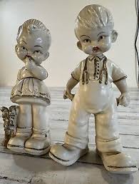 Vintage Little Boy Two empty Pockets Girl & dog 2 figures ceramic gold 8.5" 28 | eBay