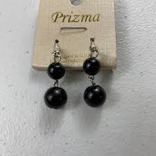 Prizma Vintage Drop Dangle Silver Tone Black Stone Earrings ...