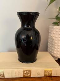 Vintage Black Vase With Hand Painted Yellow Flowers - Etsy