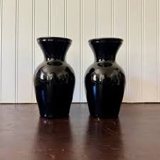Pair of Vintage Black Glass Urn Style Pedestal Vases, Planters - Etsy
