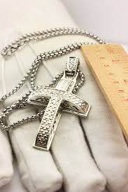 silver 0.30ctw diamond cross pendant 23 inch steel box chain ...