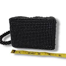 Vintage Carlo Fellini Black Beaded Tear Drop Evening... | Depop