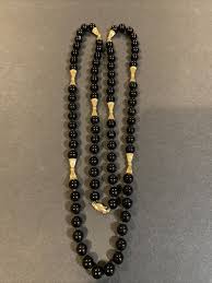 VINTAGE 14K GOLD & ONYX & GOLD BEADS LONG NECKLACE | eBay