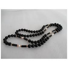 Black Glass Beaded Continuous Strand Necklace Vintage. For Sale at Ruby Lane