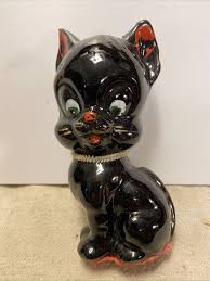Vintage Mid Century Modern 5” Black Ceramic Cat Kitten ...