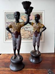 Set of 2 Bronze Blackamoor Candlesticks, Candlestick Holders ...