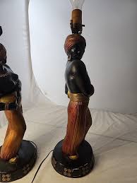 Pair of 1950's Art Deco BLACKAMOOR Chalkware Lamps Nubian Drummer Lamps Nice | eBay