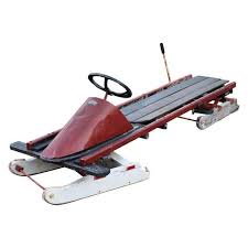 Vintage 1950's Bob Sled, Wood And Metal, Steering Wheel