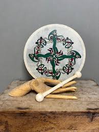 Vintage Small Irish Bodhran, Frame, Hand Drum With Beater, Painted Celtic Figures Design, Waltons, Dublin - Etsy Canada
