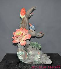 19"old Chinese Shiwan porcelain Luck "好运连连" Lotus root lotus ornaments Statue | eBay