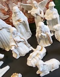 Caffco 13 Piece Hand Painted White Gold Porcelain Nativity ...