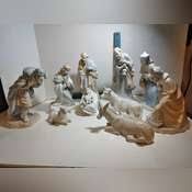 Eleven piece hand-painted Nativity set - big pieces, largest is ...