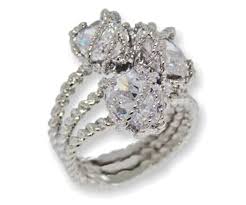 Silver CZ crystal twisted cable ring white gold 3 stones 3 ...
