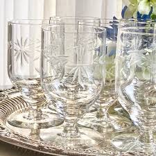 Vintage Etched Footed Glasses - Set of 7 - Etsy