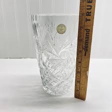 vintage beautiful crystal vase with pinwheel cuts 8” poland