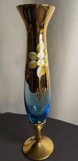 Murano Glass Bud Glass Blue With Gold Hand Painted 10.5" EUC | eBay