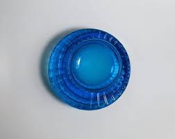 Vintage Bohemian Ashtray Bowl Azure Blue CZ Glass Blue 60s ...