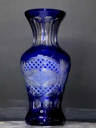 Vintage Cobalt Cut to Clear Lead Crystal Vase 11" - Etsy