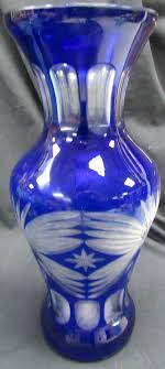 Sold at Auction: Czech Bohemian Vintage Cobalt Blue Cut to Clear Crystal Cut Glass Vase, 11 1/2"H, EC