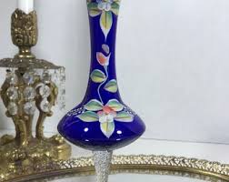 Buy Vintage Blue Bohemian Glass Vase, Vtg Hand Painted Blown Glass Blue Narrow Vase, Cobalt Blue Bohemian Glass Fluted Hand Painted Floral Vase Online in India - Etsy