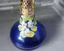 Blue and Gold Bohemian Glass Vase - Etsy