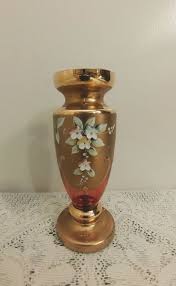 Vintage Bohemian Cranberry Glass Vase Gilded Hand Painted ...