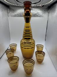 Vintage Bohemia Glass Czechoslovakia Amber & Gold Stripe ...