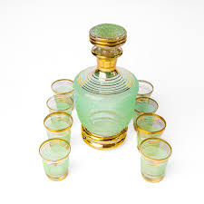 Vintage Green Glass Whiskey Decanter Set: USSR Antique ...