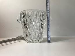 Vintage Diamond Patterned Glass Ice Bucket and Teak Tong, Denmark, 1960s For Sale at 1stDibs