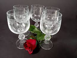 Import Associates Cascade Wine Glasses. Set of 5 Beautiful Etched Floral Design Crystal Wine Glasses With Faceted Ball Stems - Etsy