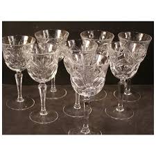 8 Vintage Deep Cut Etched Stem Crystal Wine Goblet Water Glasses Hand . For Sale at Ruby Lane