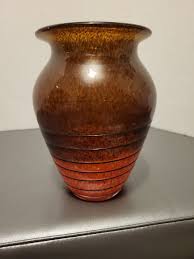 Bohemian Czech Blown Art Glass Vase Brown Orange Yellow With ...