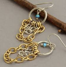 Sterling Silver Two Tone Mixed Metal Chain Earrings Brass ...