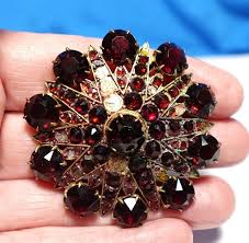 GOLD STERLING SILVER GARNET CLUSTER PIN ANTIQUE BOHEMIAN ...