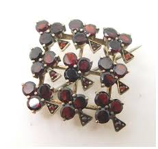 Victorian Bohemian Garnet Shamrock Pin. For Sale at Ruby Lane