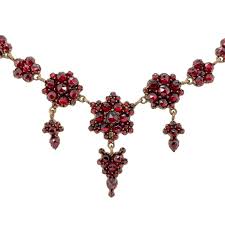 Bohemian Garnet necklace Rosettes and drops