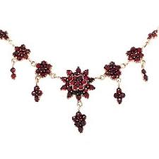 Bohemian Garnet necklace Rosettes and drops