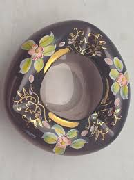 Vintage Bohemian Glass Hand Painted Flowers Amethyst Ashtray ...
