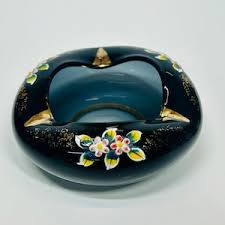 Vintage Black Bohemian Czech Glass Ashtray Black and Gold ...