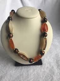 Beads Necklace 26 inch 1 strand gold tone Vintage browns orange earthtones | eBay