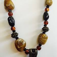 Bold Statement Chicos Copper Brown & Olive Enameled Pendant, Agate Amber Beads | eBay