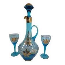 Bohemian | Dining | Vintage Bohemian Sky Blue Crystal 2x 6 Decanter Gold Painted 5 Glasses Czech | Poshmark