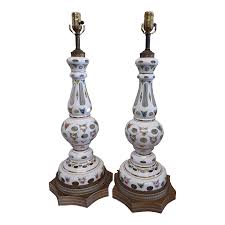 Antique 1920s Tall Bohemian Glass and Brass Table Lamps - a Pair | Chairish