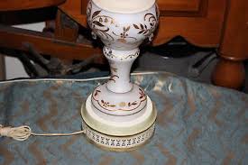 Vintage Bristol Glass Table Lamp Hanging Crystals Gold Accents | eBay Australia