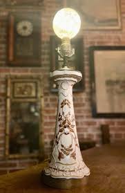 Antique Art Nouveau Lamp Hand Painted With Bronze Accent Vintage Lighting. | eBay