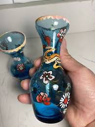 VTG Royo Spain Art Glass Enameled Hand Blown & Painted Set Bird Reindeer Vases | eBay