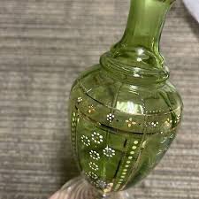 ANTIQUE BOHEMIAN MOSER TYPE DECORATED GLASS VASE 8.75” EMERALD GREEN | eBay