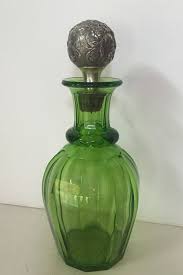 Antique Emerald Green Cut Glass Decanter: Repousse Silver Stopper, Two Glasses - Etsy